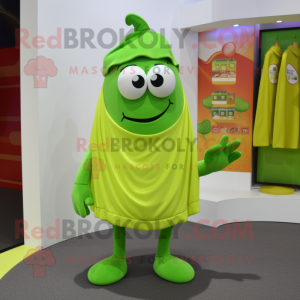 Lime Green Moussaka mascot costume character dressed with a Shorts and Scarves