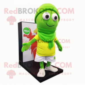 Lime Green Moussaka mascot costume character dressed with a Shorts and Scarves