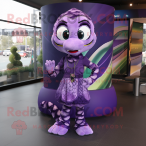 Purple Anaconda mascot costume character dressed with a Mini Skirt and Anklets