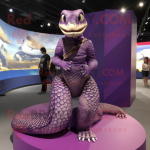 Purple Anaconda mascot costume character dressed with a Mini Skirt and Anklets