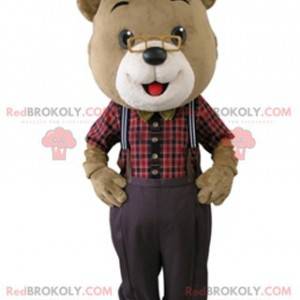 Beige and white teddy bear mascot with glasses - Redbrokoly.com