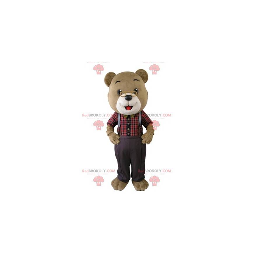 Beige and white teddy bear mascot with glasses - Redbrokoly.com