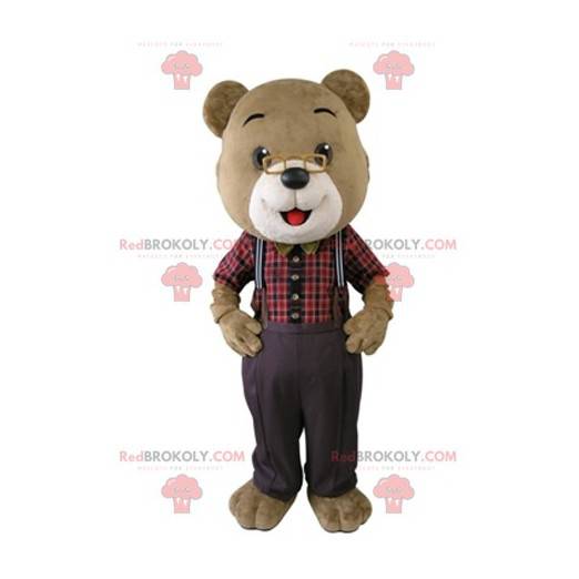 Beige en witte teddybeer mascotte met bril - Redbrokoly.com