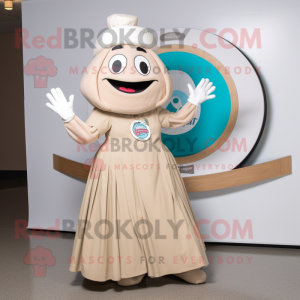 Tan Clam Chowder mascot costume character dressed with a Circle Skirt and Bracelet watches