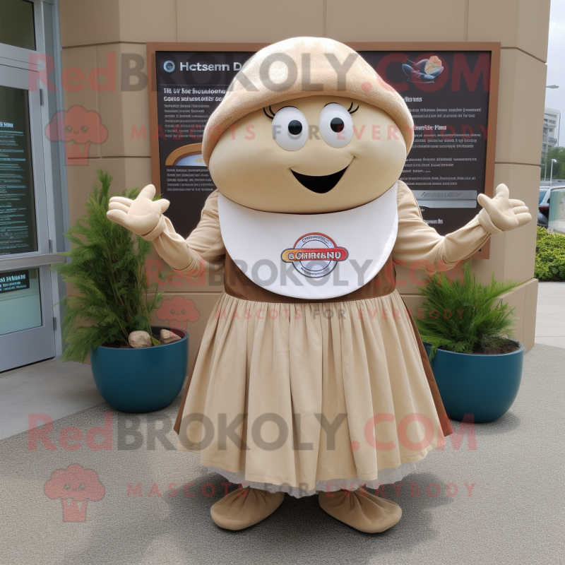 Tan Clam Chowder mascot costume character dressed with a Circle Skirt and Bracelet watches