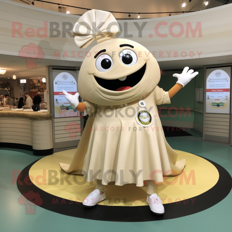 Tan Clam Chowder mascot costume character dressed with a Circle Skirt and Bracelet watches