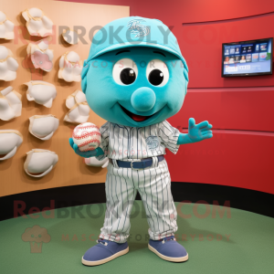 Turquoise Baseball Glove mascot costume character dressed with a Dress and Ties