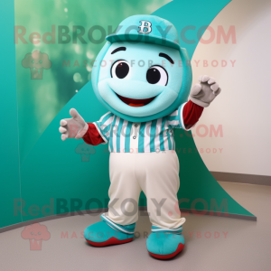 Turquoise Baseball Glove mascot costume character dressed with a Dress and Ties