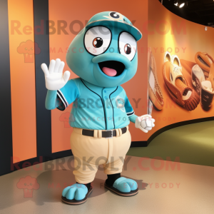 Turquoise Baseball Glove mascot costume character dressed with a Dress and Ties