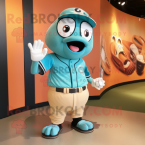Turquoise Baseball Glove mascot costume character dressed with a Dress and Ties