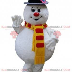 Mascota de muñeco de nieve blanco regordeta y divertida -