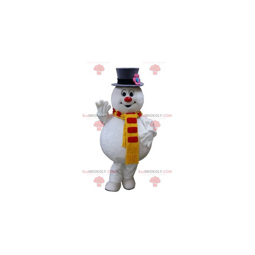 Mascotte de bonhomme de neige blanc dodu et drôle -