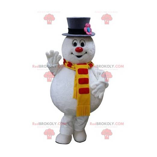 Mascote gordo e engraçado do boneco de neve branco -