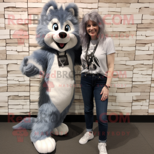 Silver Skunk mascot costume character dressed with a Mom Jeans and Anklets