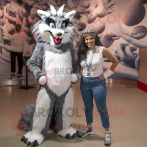 Silver Skunk mascot costume character dressed with a Mom Jeans and Anklets