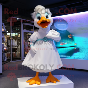 White Duck mascot costume character dressed with a Bikini and Hair clips