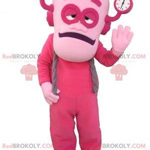 Mascotte robot uomo rosa vestita di rosa - Redbrokoly.com