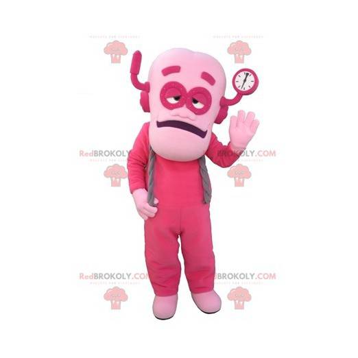Mascotte robot uomo rosa vestita di rosa - Redbrokoly.com