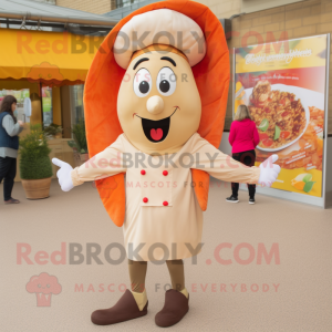 Tan Paella mascot costume character dressed with a Trousers and Foot pads