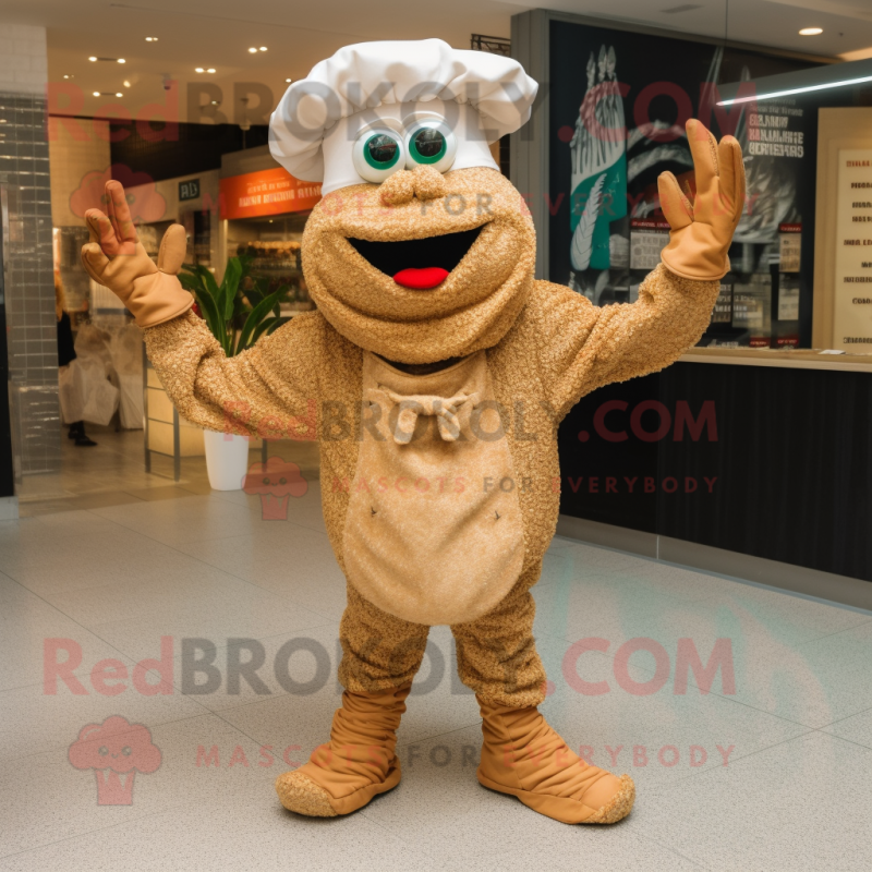 Tan Paella mascot costume character dressed with a Trousers and Foot pads Tan Paella mascot costume character dressed with a Trousers and Foot pads