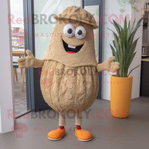 Tan Paella mascot costume character dressed with a Trousers and Foot pads