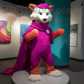 Magenta Weasel mascot costume character dressed with a Bermuda Shorts and Shawls