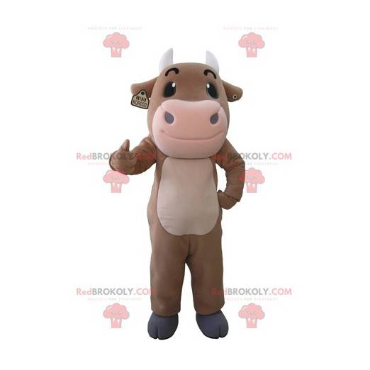 Reusachtige bruine en roze koe mascotte - Redbrokoly.com