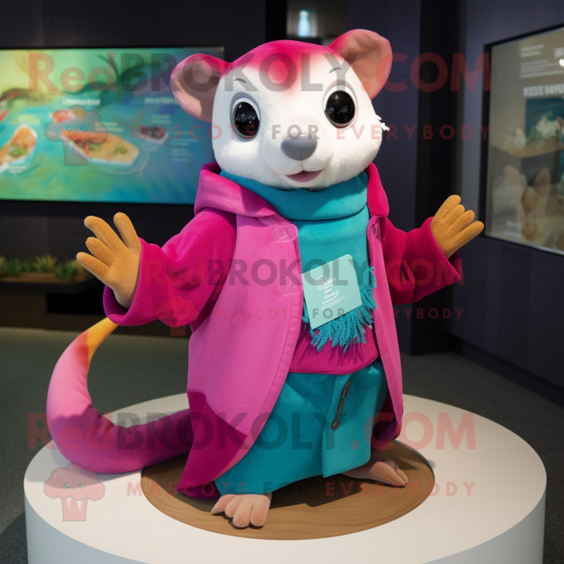 Magenta Weasel mascot costume character dressed with a Bermuda Shorts and Shawls