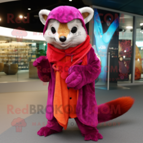 Magenta Weasel mascot costume character dressed with a Bermuda Shorts and Shawls