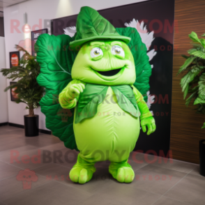 Lime Green Cabbage Leaf mascot costume character dressed with a Suit and Wraps