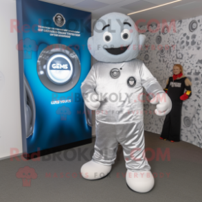 Silver Guinness mascot costume character dressed with a Flare Jeans and Digital watches