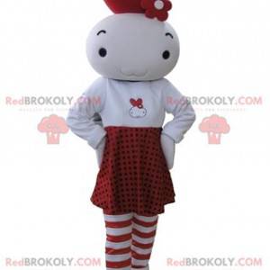 Mascote boneca branca e vermelha - Redbrokoly.com