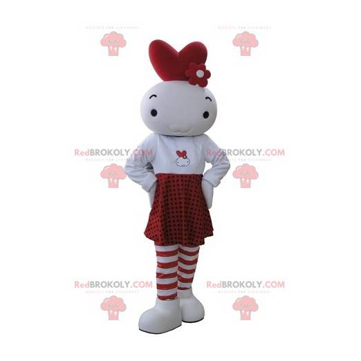 Mascote boneca branca e vermelha - Redbrokoly.com