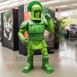 Lime Green Spartan Soldier mascot costume character dressed with a Poplin Shirt and Shoe clips