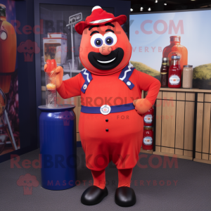 Navy Bottle Of Ketchup mascot costume character dressed with a Dungarees and Bracelet watches