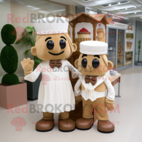 Tan Wedding Cake mascot costume character dressed with a Playsuit and Hats