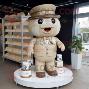 Tan Wedding Cake mascot costume character dressed with a Playsuit and Hats