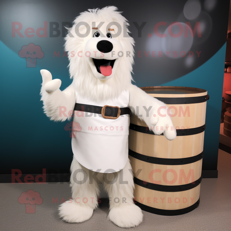 White Shepard'S Pie mascot costume character dressed with a Tank Top and Belts