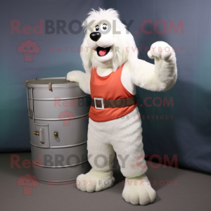 White Shepard'S Pie mascot costume character dressed with a Tank Top and Belts
