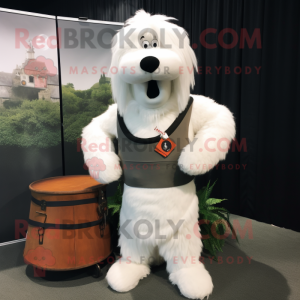 White Shepard'S Pie mascot costume character dressed with a Tank Top and Belts