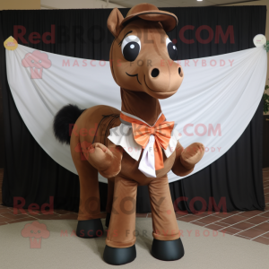 Brown Mare mascot costume character dressed with a Circle Skirt and Bow ties