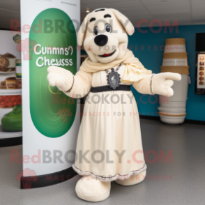 Cream Guinness mascot costume character dressed with a Maxi Dress and Mittens