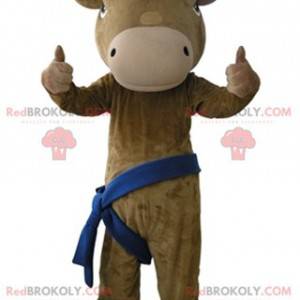 Giant and very realistic brown and beige cow mascot -