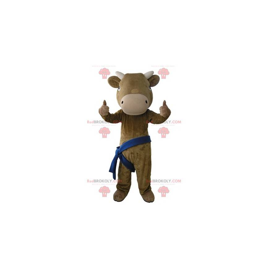 Giant and very realistic brown and beige cow mascot - Giant and very realistic brown and beige cow mascot -
