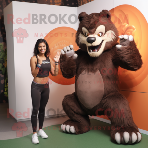 Brown Werewolf mascot costume character dressed with a Yoga Pants and Rings