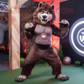 Brown Werewolf mascot costume character dressed with a Yoga Pants and Rings