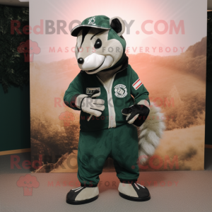 Forest Green Badger mascot costume character dressed with a Jumpsuit and Berets