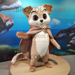 Tan Flying Squirrel mascot costume character dressed with a Swimwear and Shawl pins