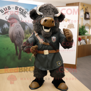 Black Bison mascot costume character dressed with a Shorts and Belts