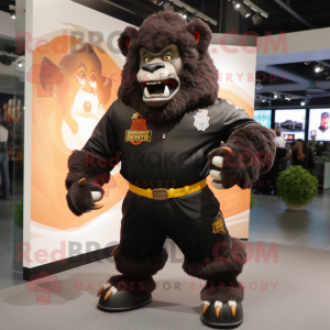 Black Bison mascot costume character dressed with a Shorts and Belts